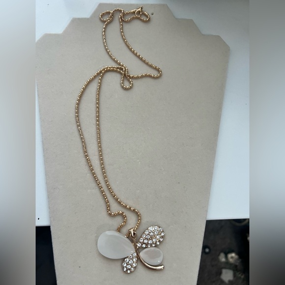 Gold and White Butterfly Pendant Necklace - Picture 2 of 3
